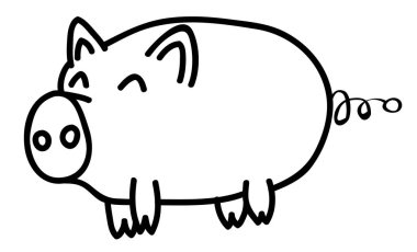 Çizgi film tarzı, illüstrasyon çocuklar için mutlu domuz hayvan anahat el çekilmiş