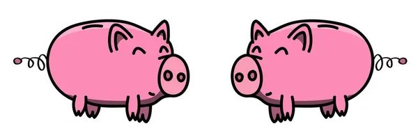 Rosa, sauberes, glänzendes, glückliches und fettes Sparschwein-Paar im Cartoon-Stil, Illustration für Kinder — Stockvektor