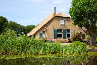 Hollanda 'daki Graafstroom nehrindeki geleneksel çiftlik evi.