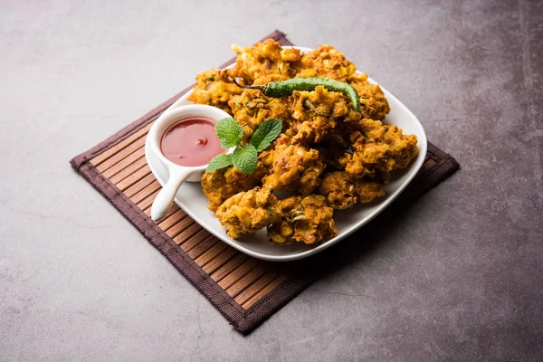 Milho Crocante Pakora Pakoda Bhajji Bhaji Bajji Pattice Servido Com — Fotografia de Stock