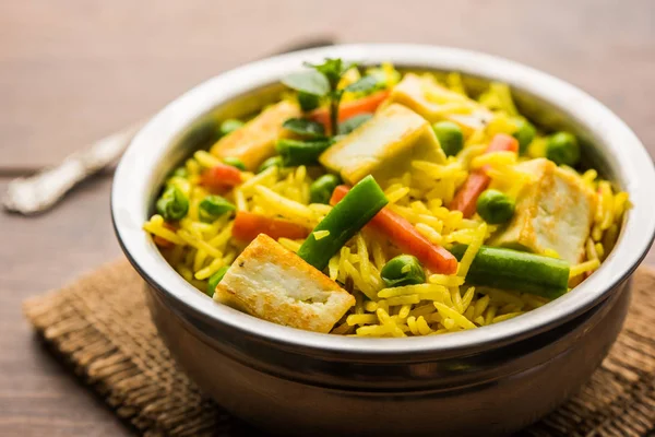 Vejetaryen Paneer Biryani Panir Pulav Popüler Hint Yemekleri — Stok fotoğraf