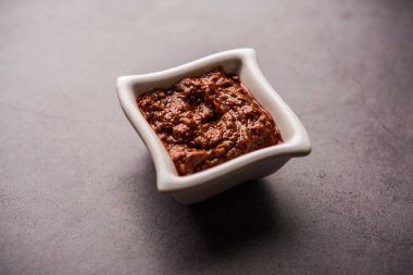 Ev yapımı Tandır ezmesi ya da salamura karışımı, bir kasede. Izgara tavuk, paneer ya da sebze için kullanılır. seçici odak