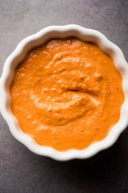 Ev yapımı Tandır ezmesi ya da salamura karışımı, bir kasede. Izgara tavuk, paneer ya da sebze için kullanılır. seçici odak