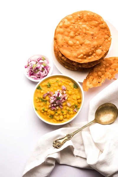 Dal Pakwan Autêntico Pequeno Almoço Sindhi Uma Combinação Puris Maida — Fotografia de Stock