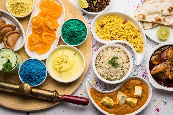 Святою Концепцією Показує Індійський Асортимент Їжі Курка Масло Панор Масла — стокове фото