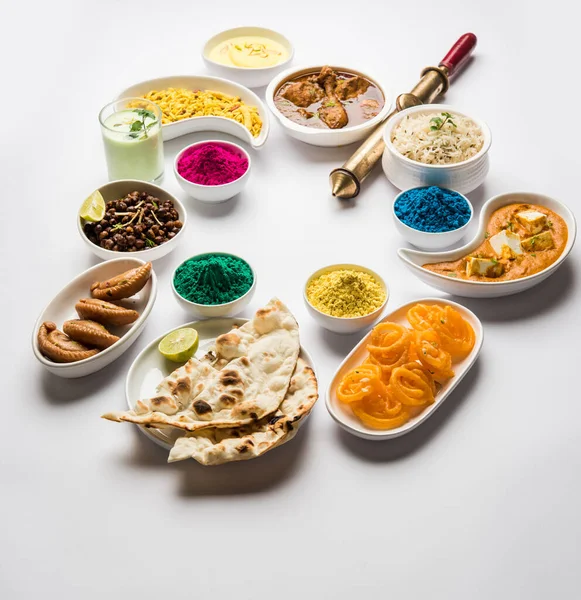 Happy Holy Koncepcja Pokazując Indyjskie Jedzenie Obiad Jak Kurczak Masła — Zdjęcie stockowe