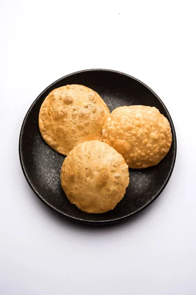 Plain Puri Served Plate Indian Deep Fried Bread Made Whole — Stock Photo, Image