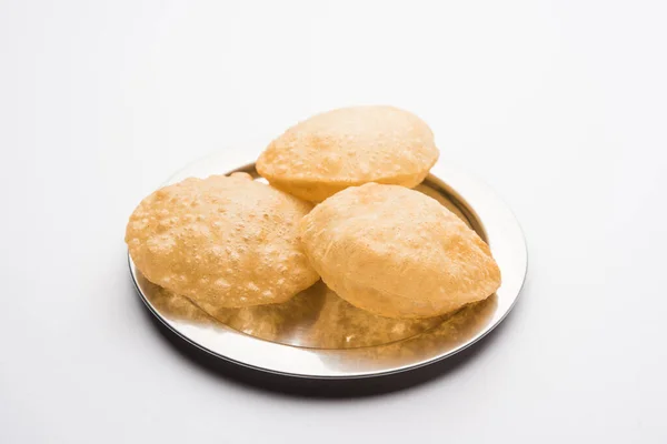 Plain Puri Served Plate Indian Deep Fried Bread Made Whole — 图库照片