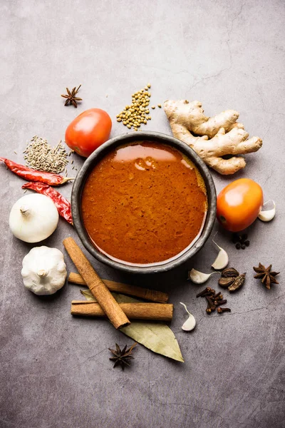 Észak Indiai Alapvető Fűszeres Curry Vagy Masala Zöldségek Vagy Csirke — Stock Fotó