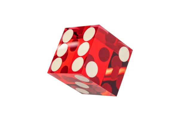 Один Кубик Червоного Скла Гострими Краями Легким Полум Ізольований Білому — стокове фото