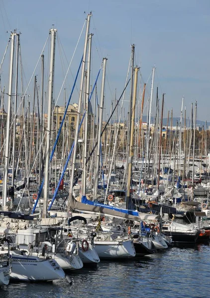 Spanje Barcelona Zeilboot Haven Aan Rambla Mar — Stockfoto