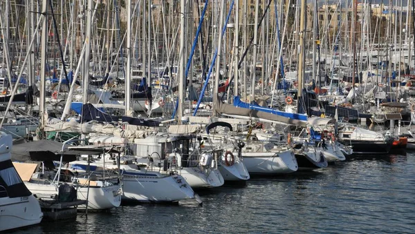 Spanien Barcelona Segelbootshafen Bei Rambla Mar — Stockfoto