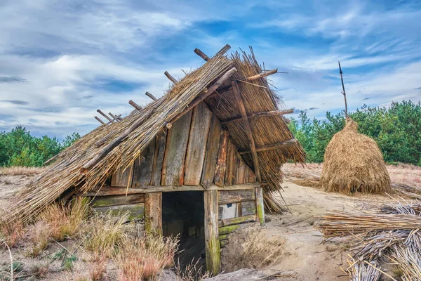 Ancient Old Wooden Hut Stitch Hay — Stock Photo, Image
