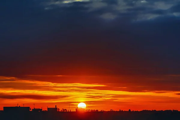 Sunrise Sun Sky Clouds Silhouettes Houses Morning City — Stock Photo, Image