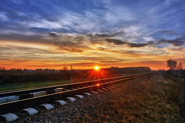 Bahngleis Bei Sonnenuntergang — Stockfoto