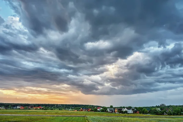 Rural Landscape Storm Clouds Village Forest — Stock Photo, Image