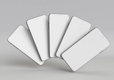 Beyaz akıllı telefonu tam ekran ve modern çerçeve daha az tasarım ile tutan 3D çizim el - beyaz arkaplanda izole 