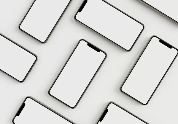 Beyaz akıllı telefonu tam ekran ve modern çerçeve daha az tasarım ile tutan 3D çizim el - beyaz arkaplanda izole 