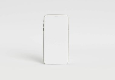 Beyaz akıllı telefonu tam ekran ve modern çerçeve daha az tasarım ile tutan 3D çizim el - beyaz arkaplanda izole 