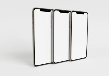 Beyaz akıllı telefonu tam ekran ve modern çerçeve daha az tasarım ile tutan 3D çizim el - beyaz arkaplanda izole 