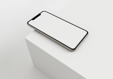 Beyaz akıllı telefonu tam ekran ve modern çerçeve daha az tasarım ile tutan 3D çizim el - beyaz arkaplanda izole 