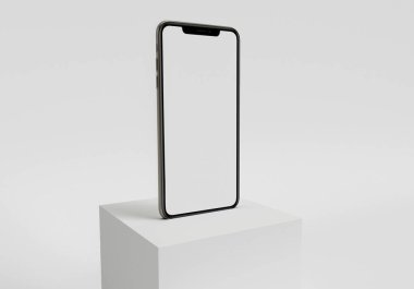 Beyaz akıllı telefonu tam ekran ve modern çerçeve daha az tasarım ile tutan 3D çizim el - beyaz arkaplanda izole 