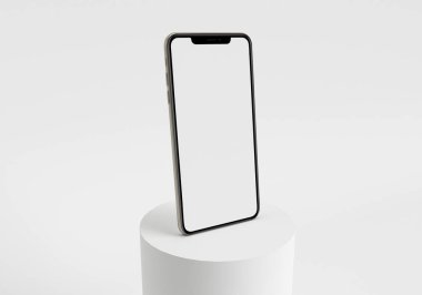 Beyaz akıllı telefonu tam ekran ve modern çerçeve daha az tasarım ile tutan 3D çizim el - beyaz arkaplanda izole 