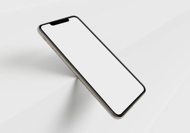 Beyaz akıllı telefonu tam ekran ve modern çerçeve daha az tasarım ile tutan 3D çizim el - beyaz arkaplanda izole 