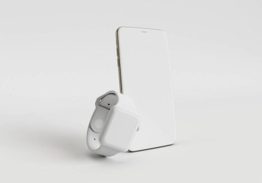 Beyaz akıllı telefonu tam ekran ve modern çerçeve daha az tasarım ile tutan 3D çizim el - beyaz arkaplanda izole 