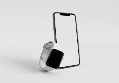 Beyaz akıllı telefonu tam ekran ve modern çerçeve daha az tasarım ile tutan 3D çizim el - beyaz arkaplanda izole 