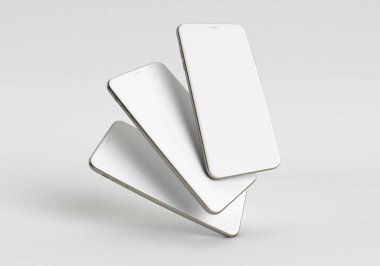 Beyaz akıllı telefonu tam ekran ve modern çerçeve daha az tasarım ile tutan 3D çizim el - beyaz arkaplanda izole 