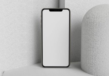 Beyaz akıllı telefonu tam ekran ve modern çerçeve daha az tasarım ile tutan 3D çizim el - beyaz arkaplanda izole 