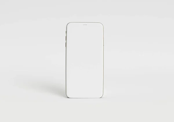 Beyaz akıllı telefonu tam ekran ve modern çerçeve daha az tasarım ile tutan 3D çizim el - beyaz arkaplanda izole 