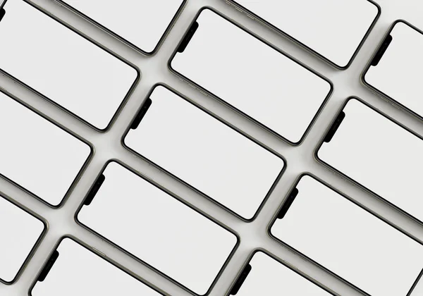 Beyaz akıllı telefonu tam ekran ve modern çerçeve daha az tasarım ile tutan 3D çizim el - beyaz arkaplanda izole 