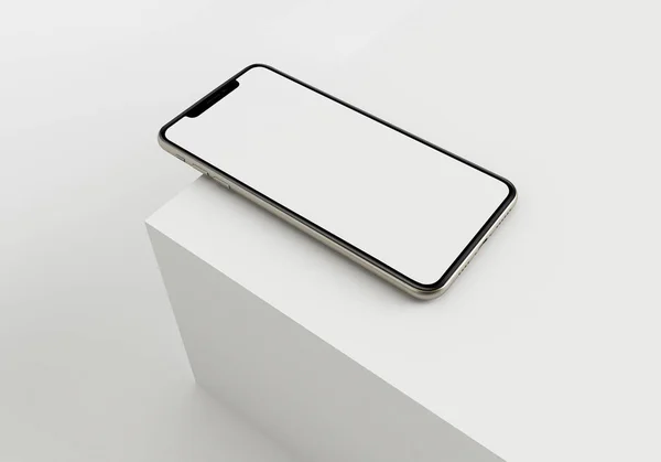 Beyaz akıllı telefonu tam ekran ve modern çerçeve daha az tasarım ile tutan 3D çizim el - beyaz arkaplanda izole 