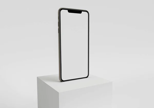 Render Illustration Hand Hålla Den Vita Smartphone Med Helskärm Och — Stockfoto