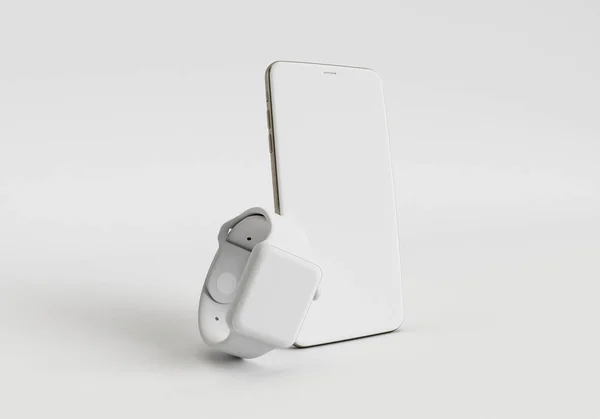 Beyaz akıllı telefonu tam ekran ve modern çerçeve daha az tasarım ile tutan 3D çizim el - beyaz arkaplanda izole 