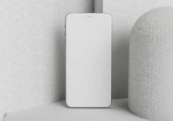 Beyaz akıllı telefonu tam ekran ve modern çerçeve daha az tasarım ile tutan 3D çizim el - beyaz arkaplanda izole 
