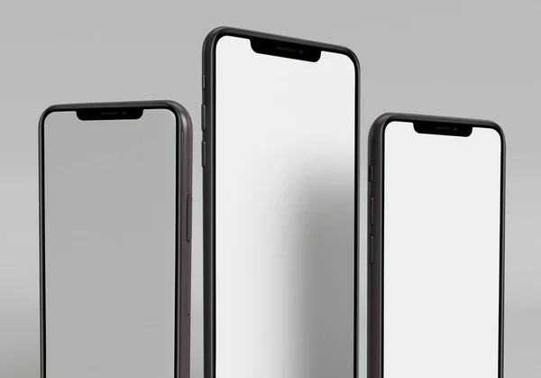 Beyaz akıllı telefonu tam ekran ve modern çerçeve daha az tasarım ile tutan 3D çizim el - beyaz arkaplanda izole 