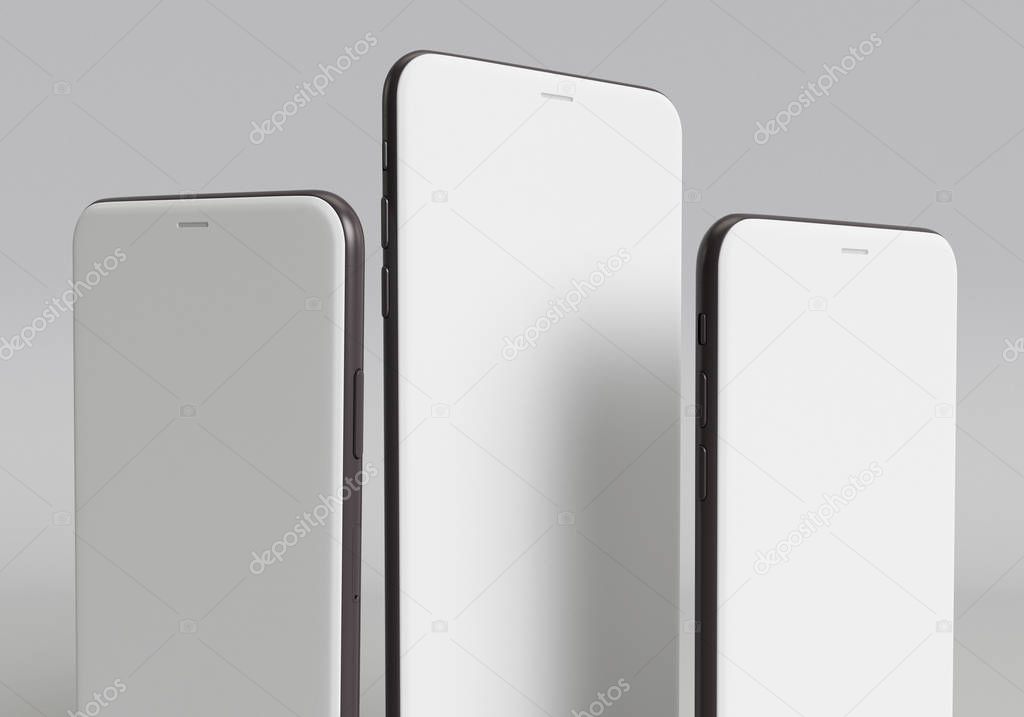 3d render illustration hand holding the white smartphone with full screen and modern frame less design - isolated on white background 
