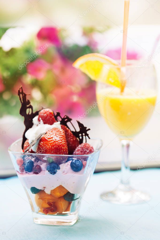 Fruit Ice Cream Cup with Orange juice