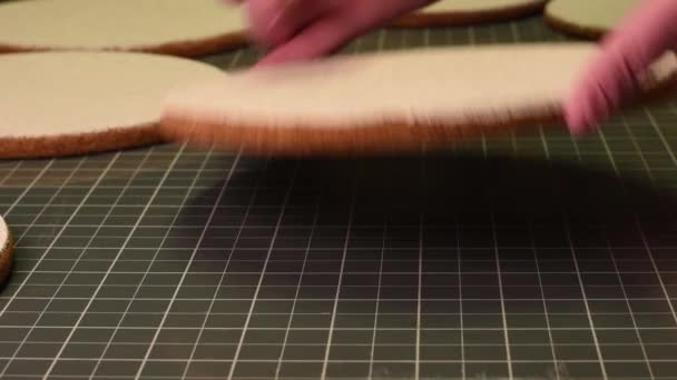Nadelstiche Handgemacht Eine Frau Trägt Kleister Auf Einen Kortikalen Tisch — Stockvideo