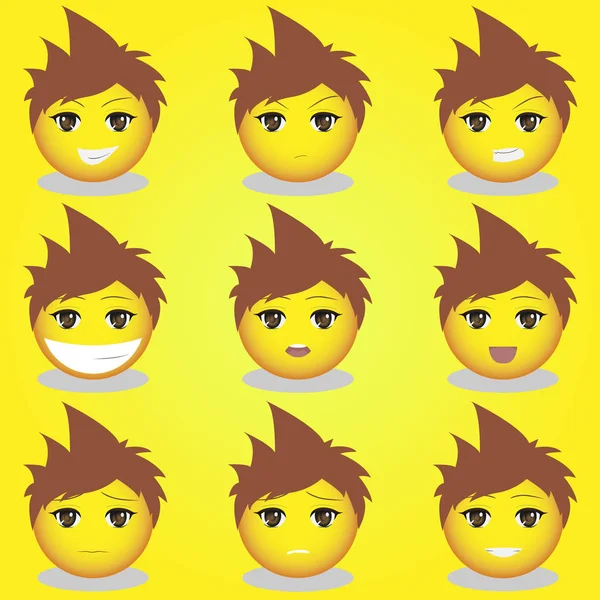 Sevimli adam anime emoticon set-01, çeşitli komik ifadeler