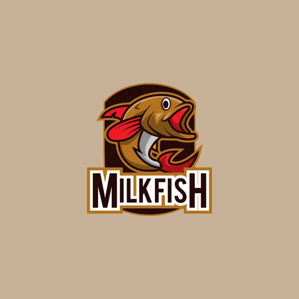 Logo neşeli bir süt balığı maskotunu gösteriyor. Deniz ürünleri logoları, deniz yolculukları ya da balık ve denizle ilgili şeyler için uygundur..