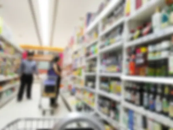 Supermercato sfocato o magazzino per magazzino di sfondo — Foto Stock