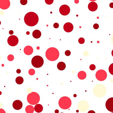 Neşeli, renkli, yuvarlak konfeti arka planı. Tatil, kartlar, posterler, siteler, karnavallar, doğum günleri ve çocuk partileri için vektör ilüstrasyon. kırmızı toplar