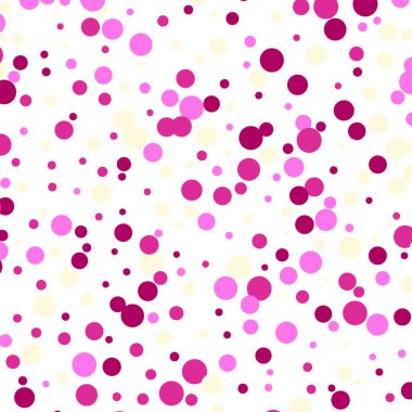 Neşeli, renkli, yuvarlak konfeti arka planı. Tatil, kartlar, posterler, siteler, karnavallar, doğum günleri ve çocuk partileri için vektör ilüstrasyon. pembe toplar