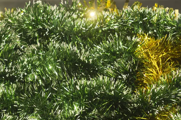 Glittering Fili Lame Natale Verde Giallo Con Luci Brillanti Scintille — Foto Stock