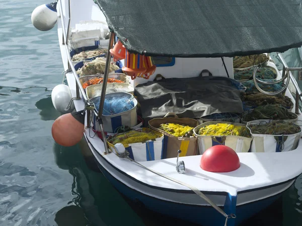 Close Moored Fishing Boat Several Packed Fishing Nets — Stock Photo, Image