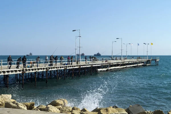 Limassol Chipre Enero 2020 Muelle Mar Paseo Marítimo Molos Con — Foto de Stock